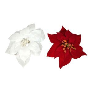 Large Christmas Xmas Poinsettia Flower Home Decor Clip Red White Multipurpose
